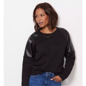 Evereve Black Crewneck Faux Leather Sweatshirt